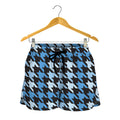 Blue Houndstooth Pattern Print Women's Shorts