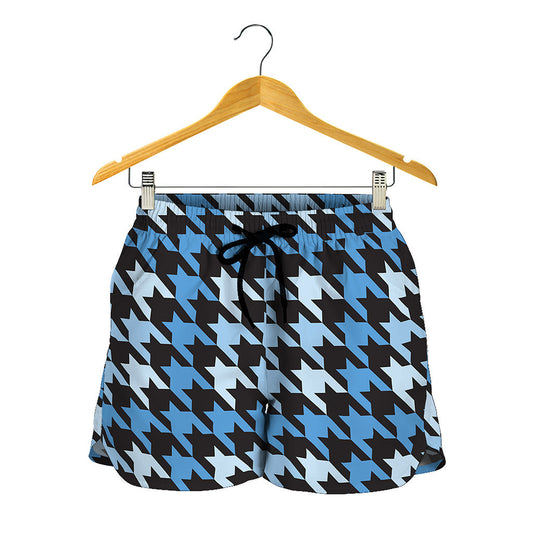 Blue Houndstooth Pattern Print Women's Shorts