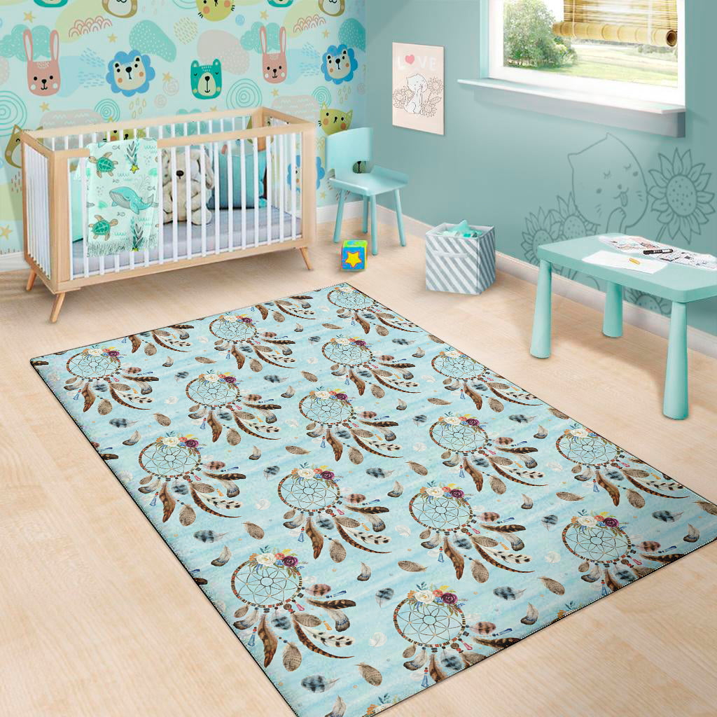 Blue Indian Dream Catcher Pattern Print Area Rug