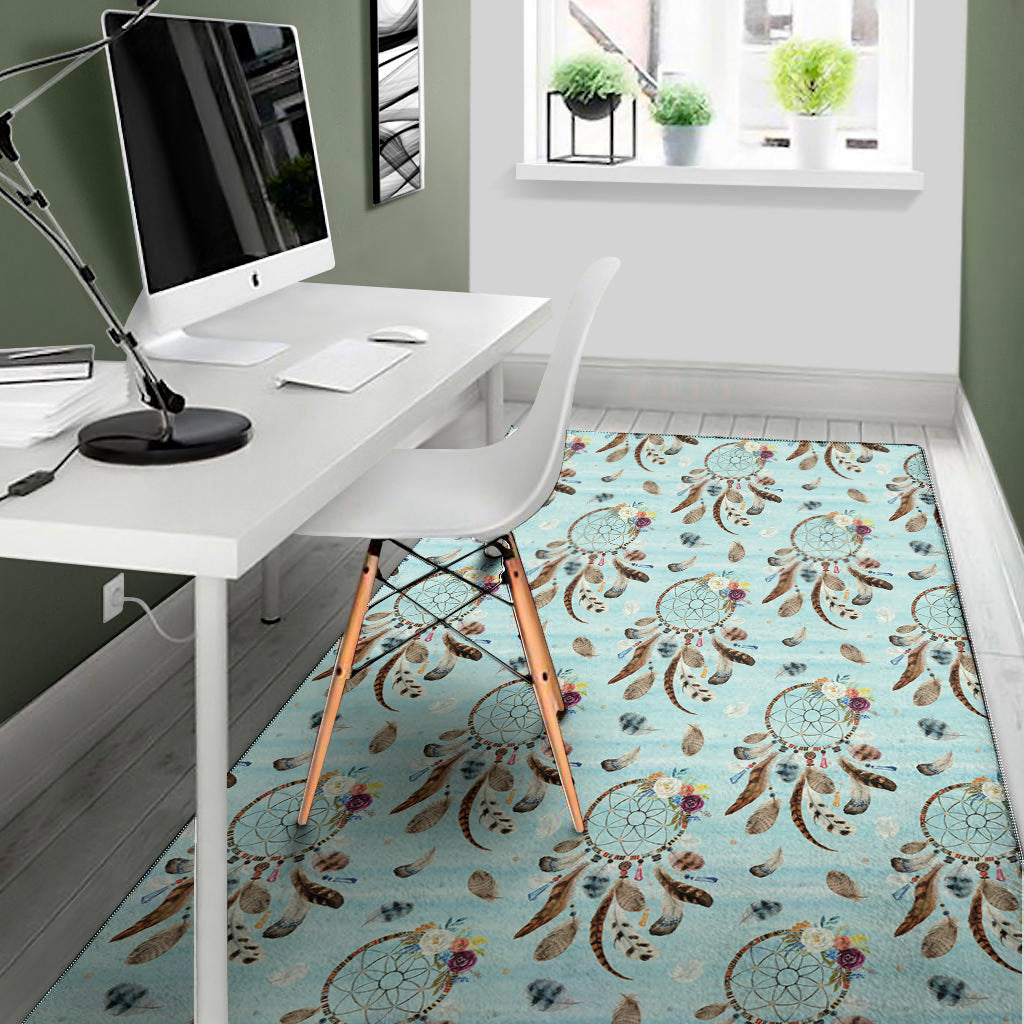 Blue Indian Dream Catcher Pattern Print Area Rug