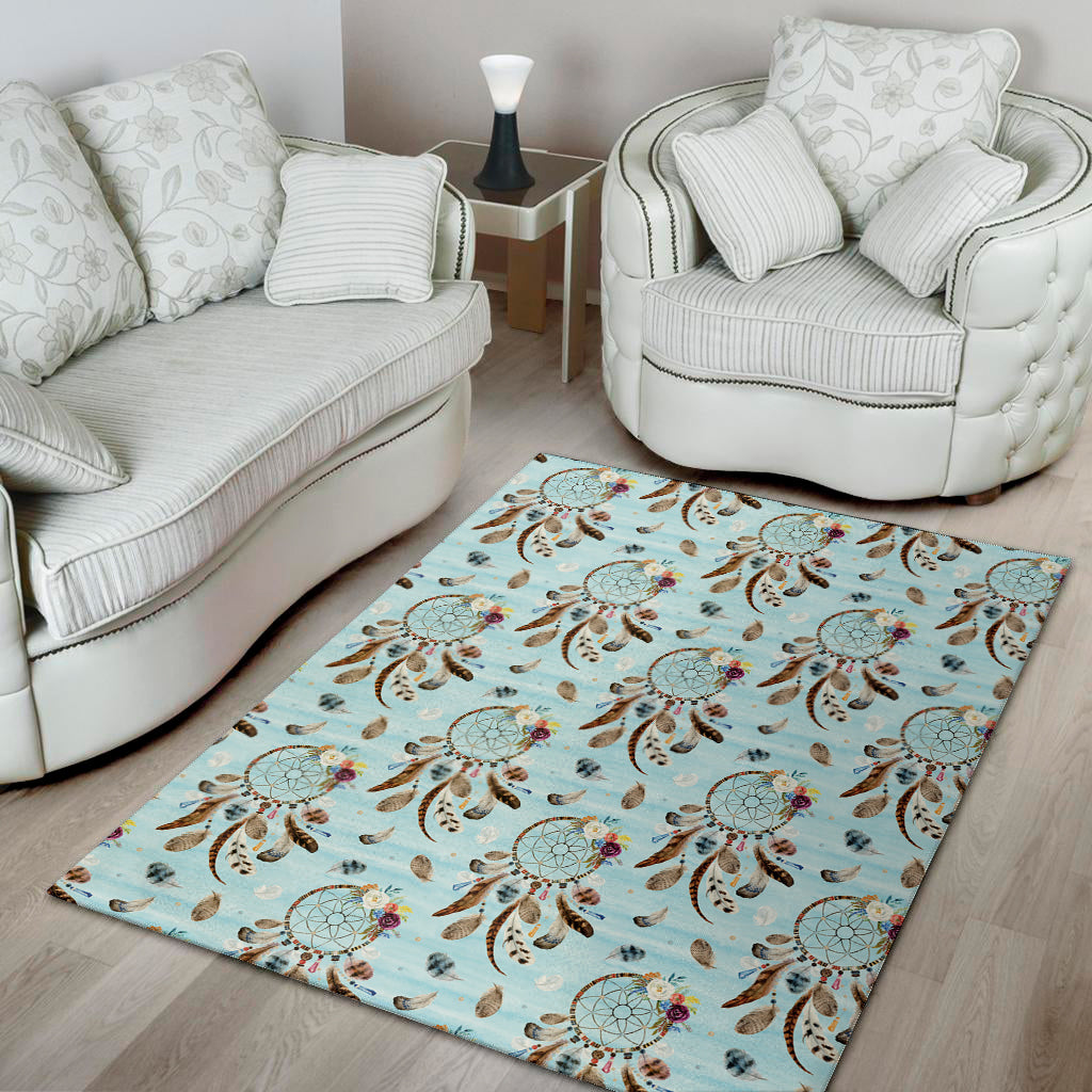 Blue Indian Dream Catcher Pattern Print Area Rug