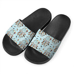 Blue Indian Dream Catcher Pattern Print Black Slide Sandals