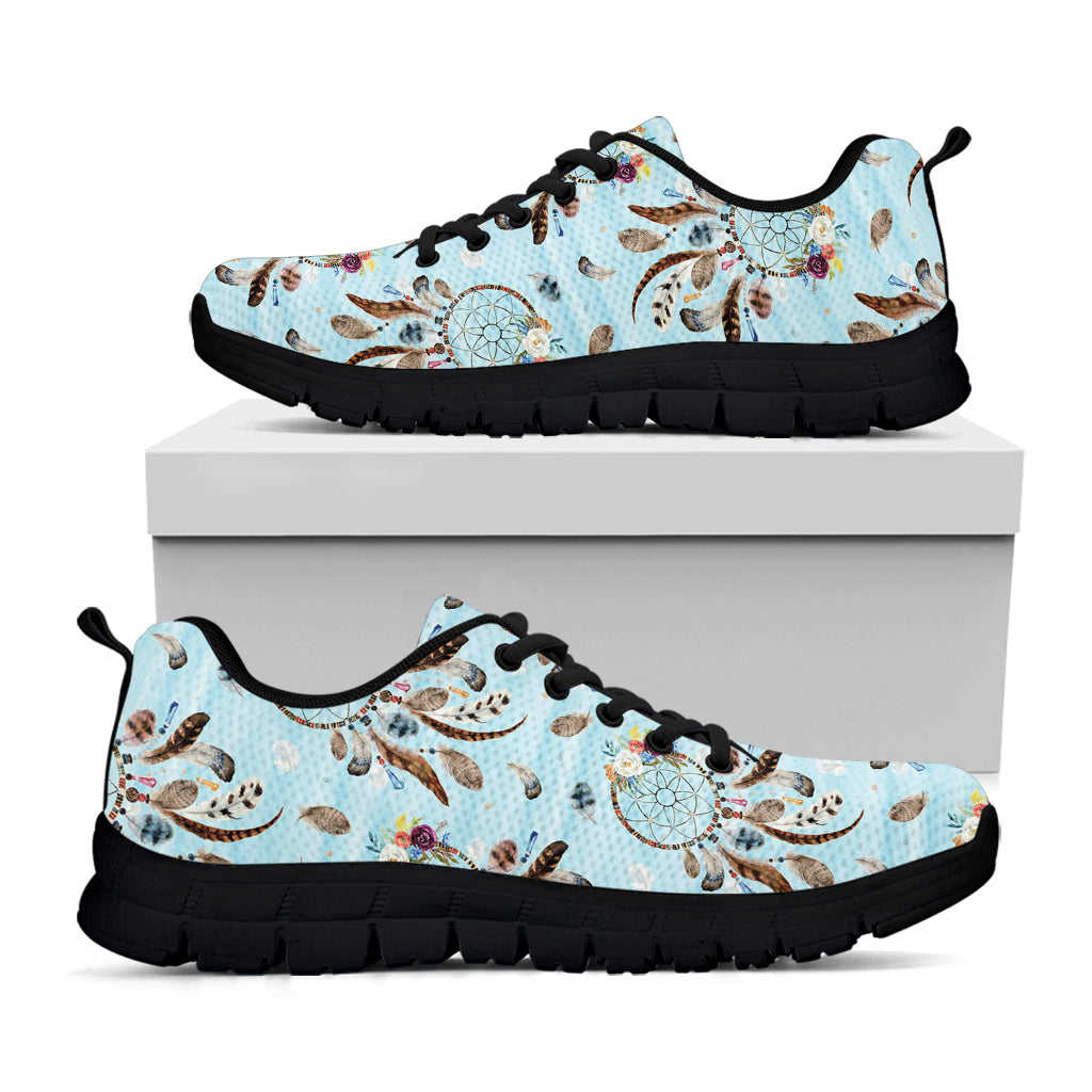 Blue Indian Dream Catcher Pattern Print Black Sneakers