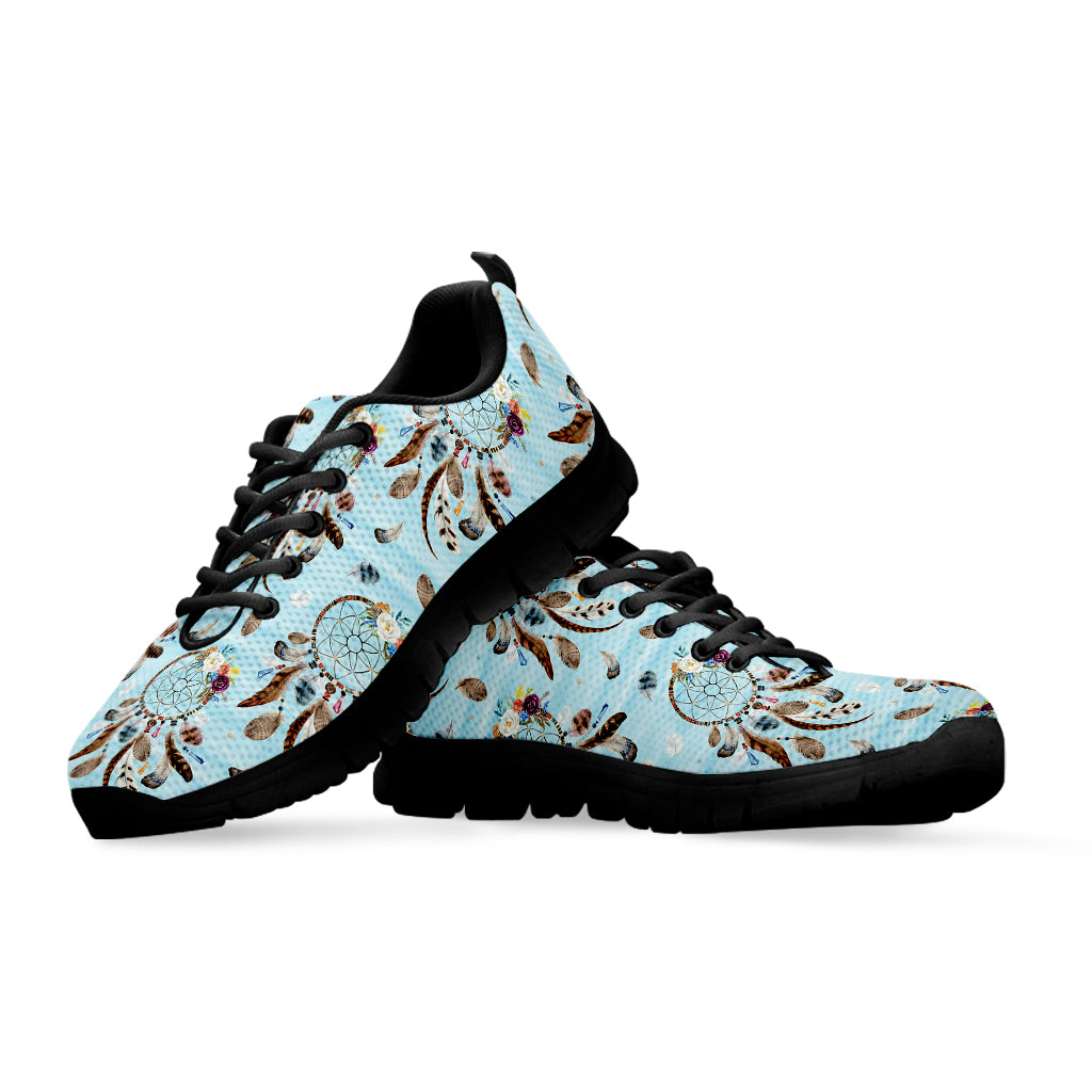 Blue Indian Dream Catcher Pattern Print Black Sneakers