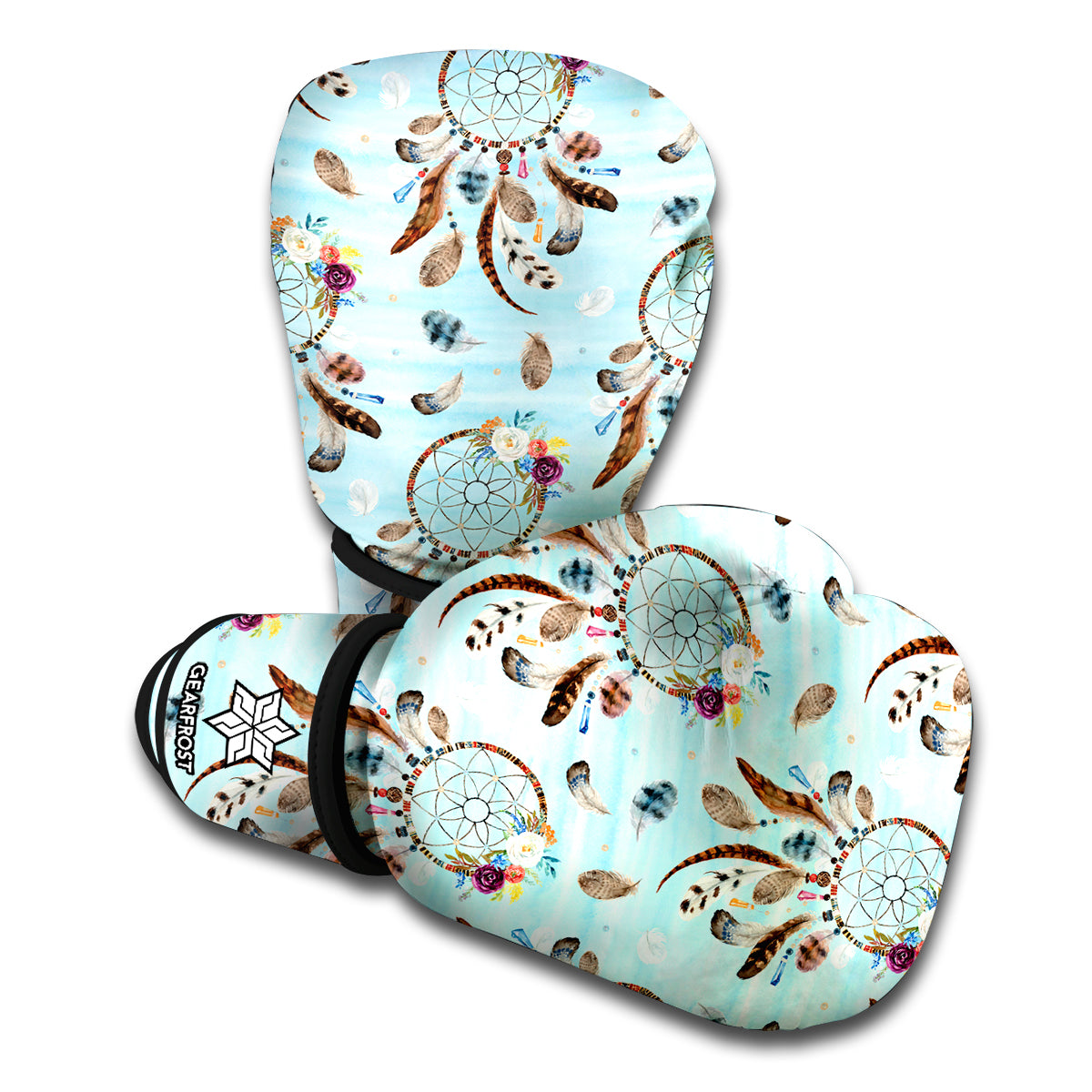 Blue Indian Dream Catcher Pattern Print Boxing Gloves