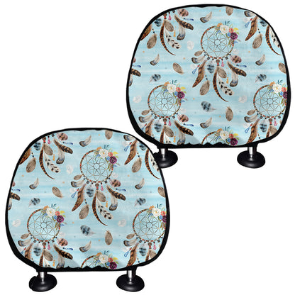Blue Indian Dream Catcher Pattern Print Car Headrest Covers