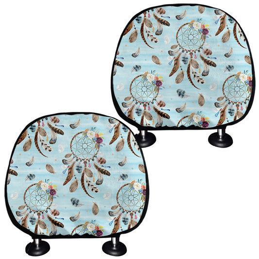 Blue Indian Dream Catcher Pattern Print Car Headrest Covers