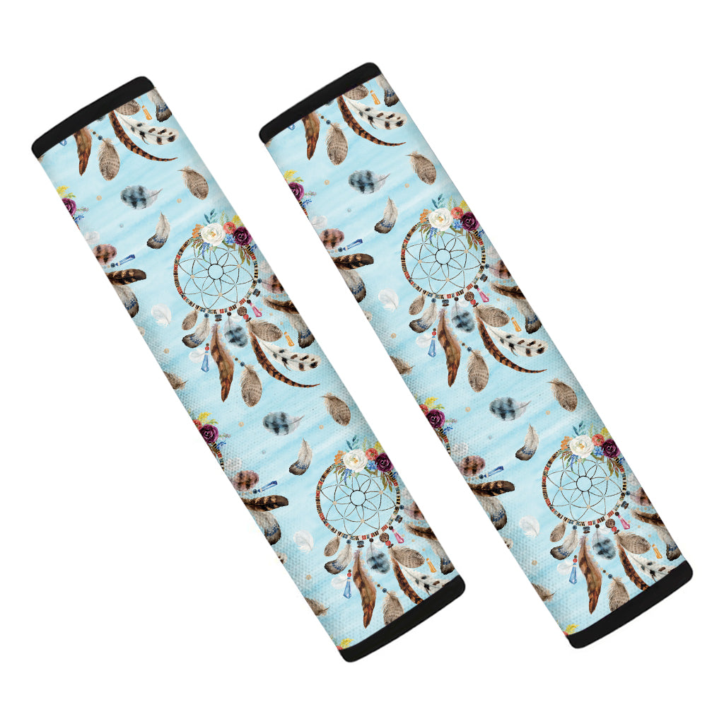 Blue Indian Dream Catcher Pattern Print Car Seat Belt Covers