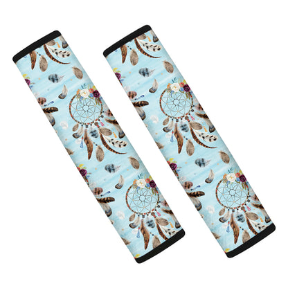 Blue Indian Dream Catcher Pattern Print Car Seat Belt Covers