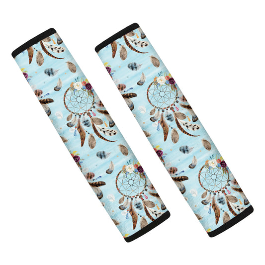 Blue Indian Dream Catcher Pattern Print Car Seat Belt Covers