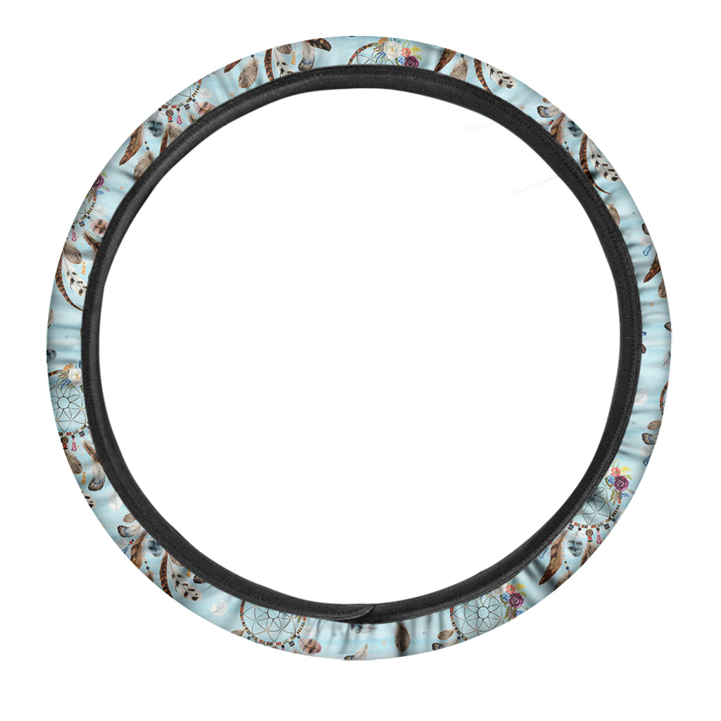 Blue Indian Dream Catcher Pattern Print Car Steering Wheel Cover