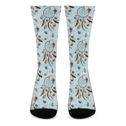 Blue Indian Dream Catcher Pattern Print Crew Socks