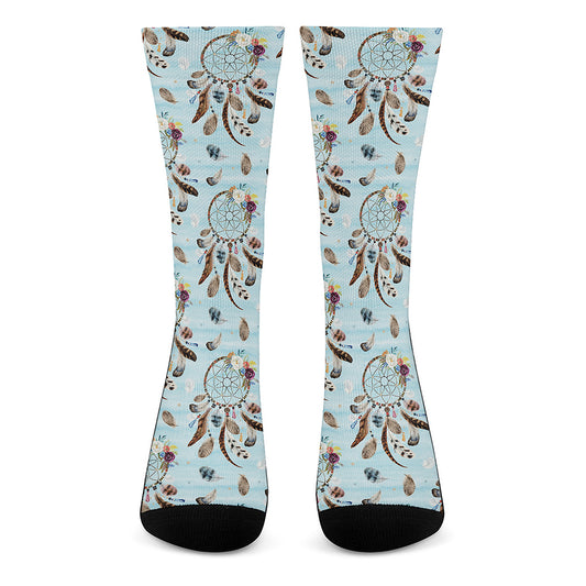 Blue Indian Dream Catcher Pattern Print Crew Socks
