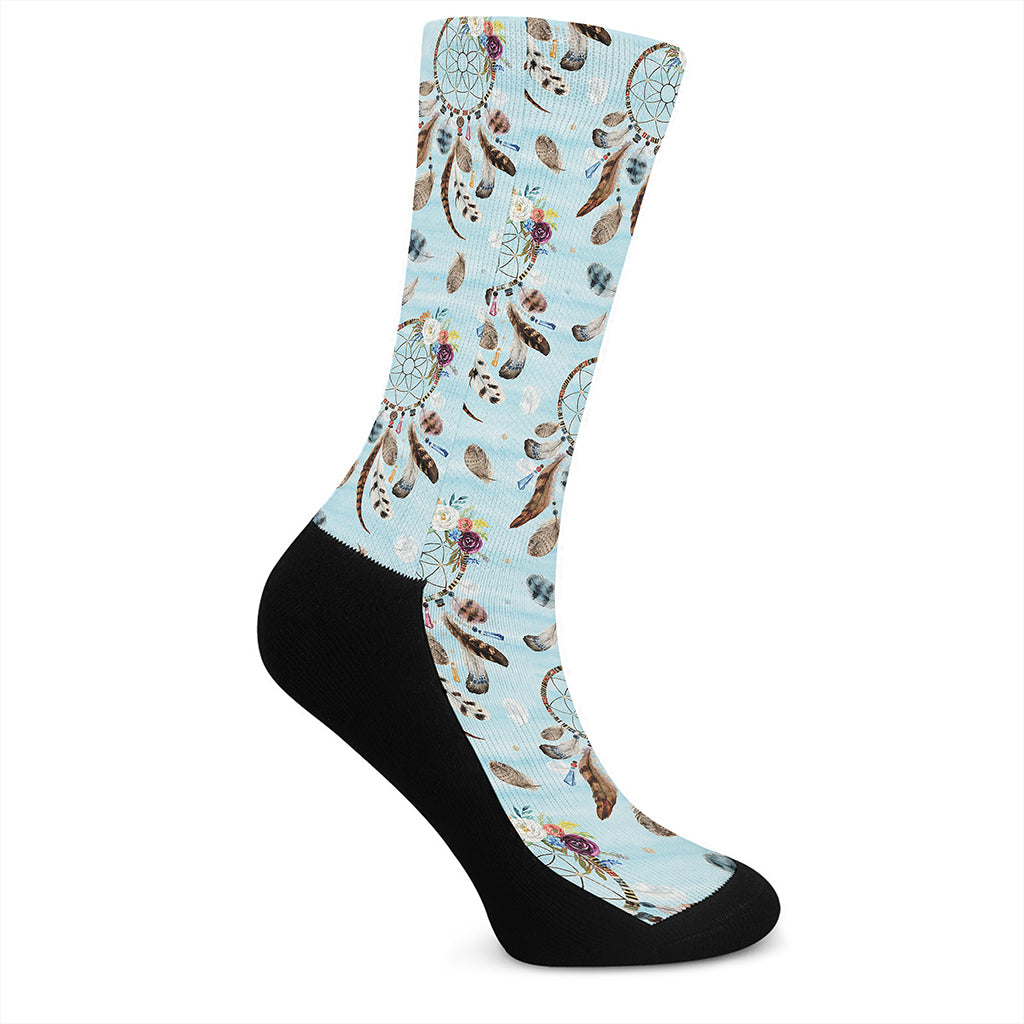 Blue Indian Dream Catcher Pattern Print Crew Socks