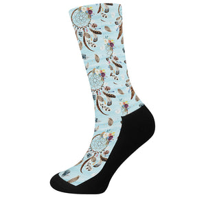 Blue Indian Dream Catcher Pattern Print Crew Socks