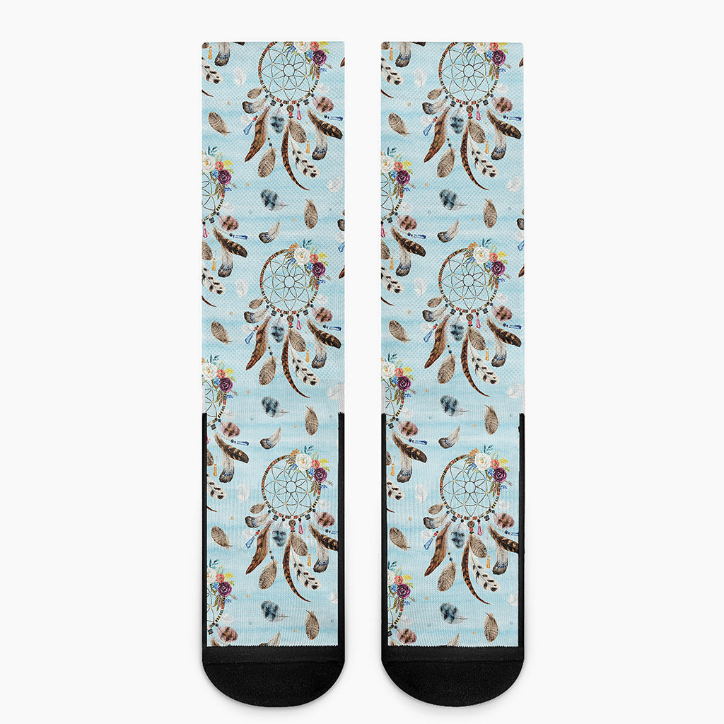 Blue Indian Dream Catcher Pattern Print Crew Socks