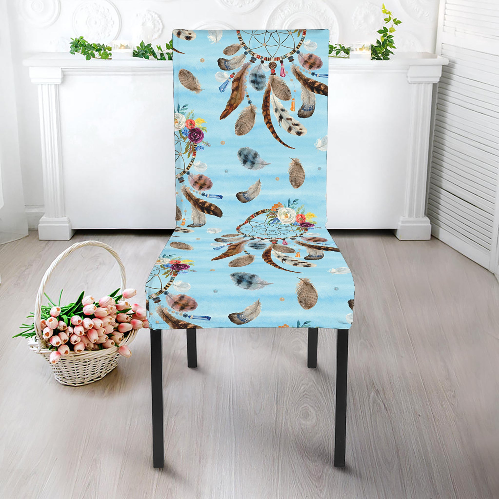 Blue Indian Dream Catcher Pattern Print Dining Chair Slipcover