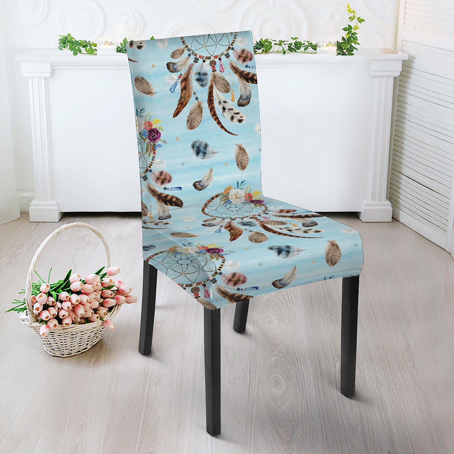 Blue Indian Dream Catcher Pattern Print Dining Chair Slipcover