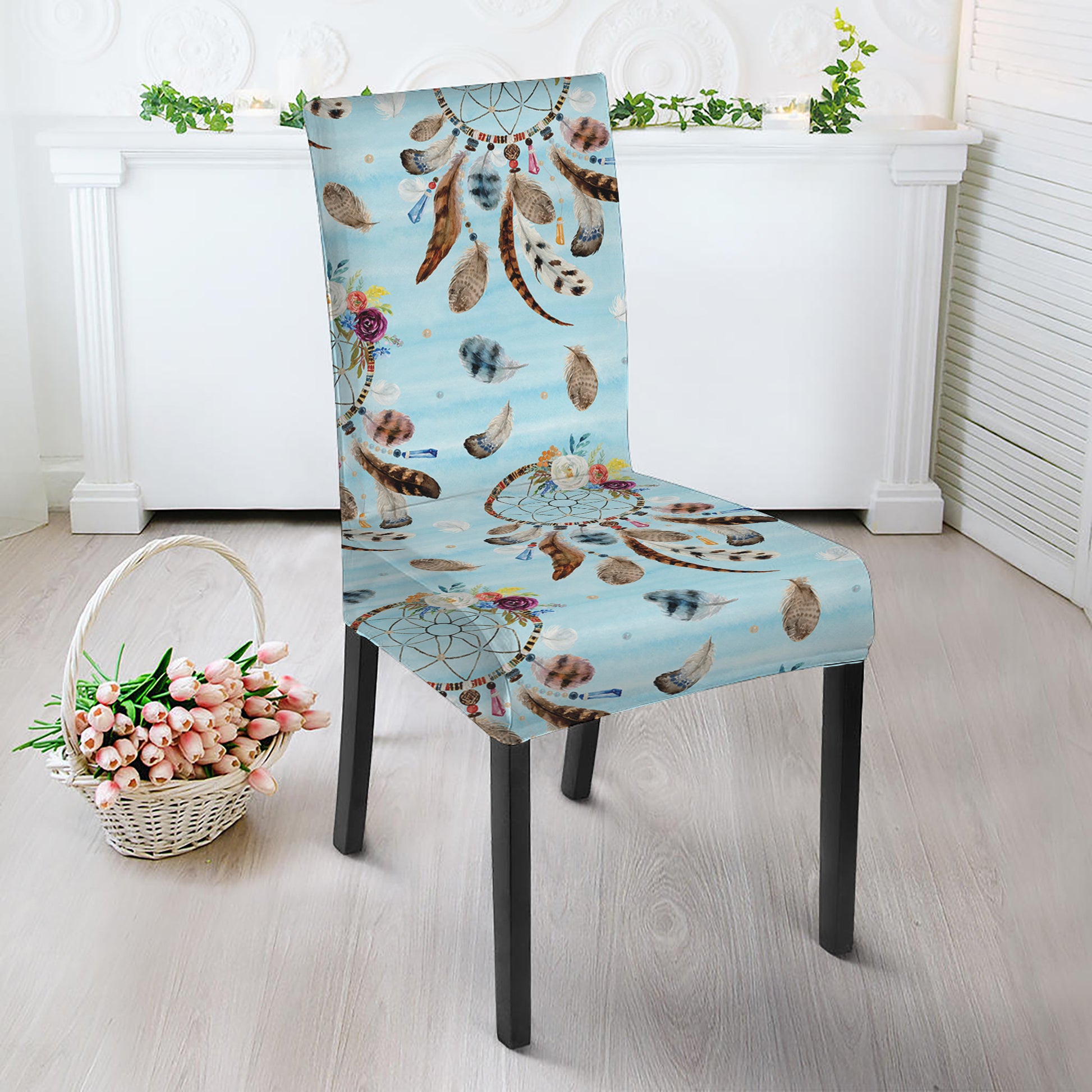 Blue Indian Dream Catcher Pattern Print Dining Chair Slipcover