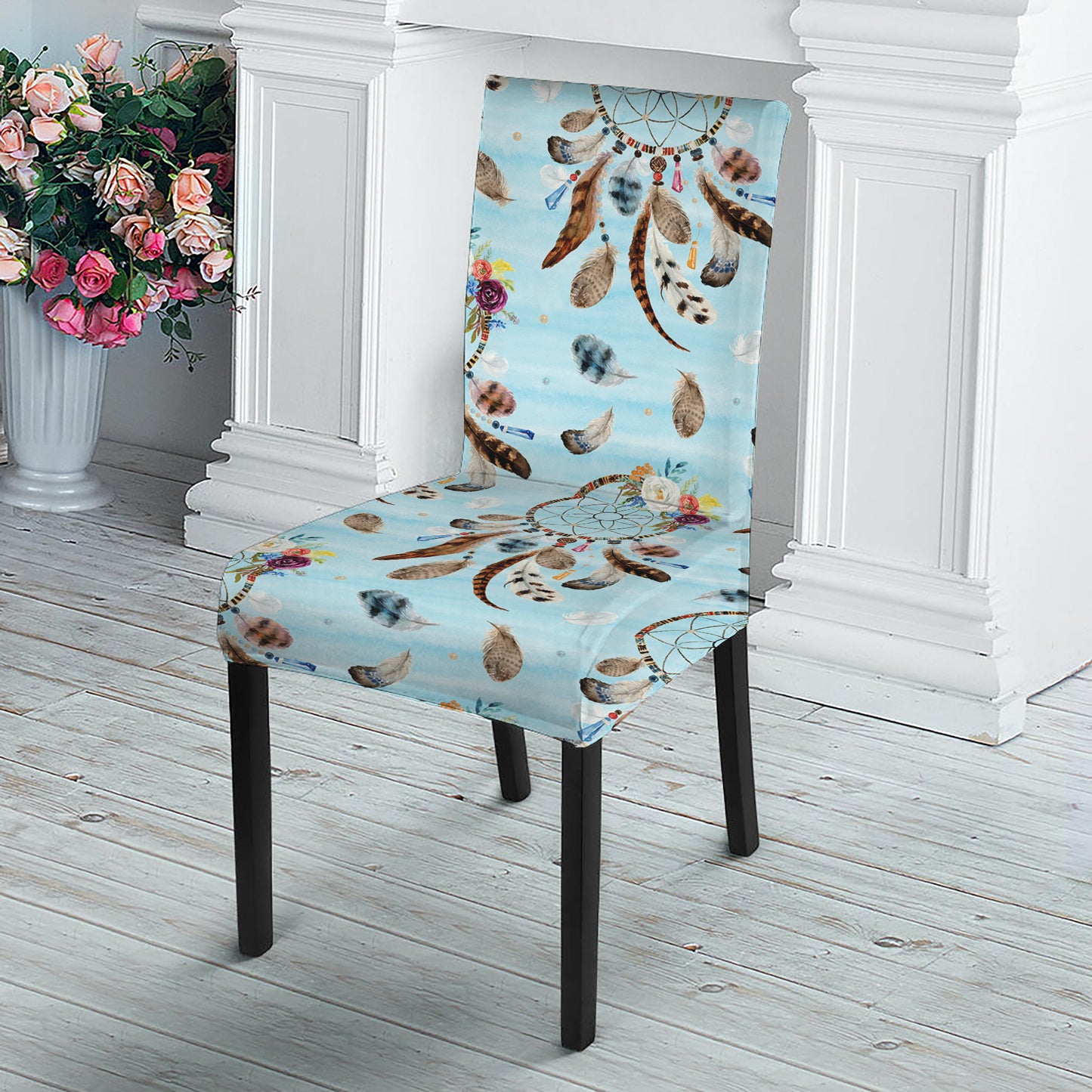 Blue Indian Dream Catcher Pattern Print Dining Chair Slipcover