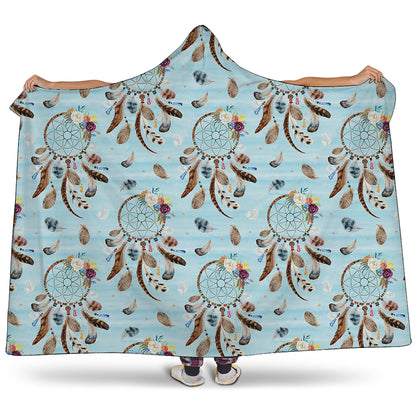 Blue Indian Dream Catcher Pattern Print Hooded Blanket