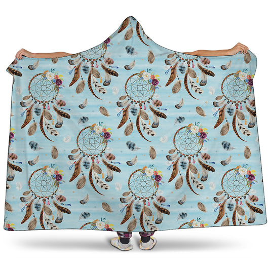 Blue Indian Dream Catcher Pattern Print Hooded Blanket
