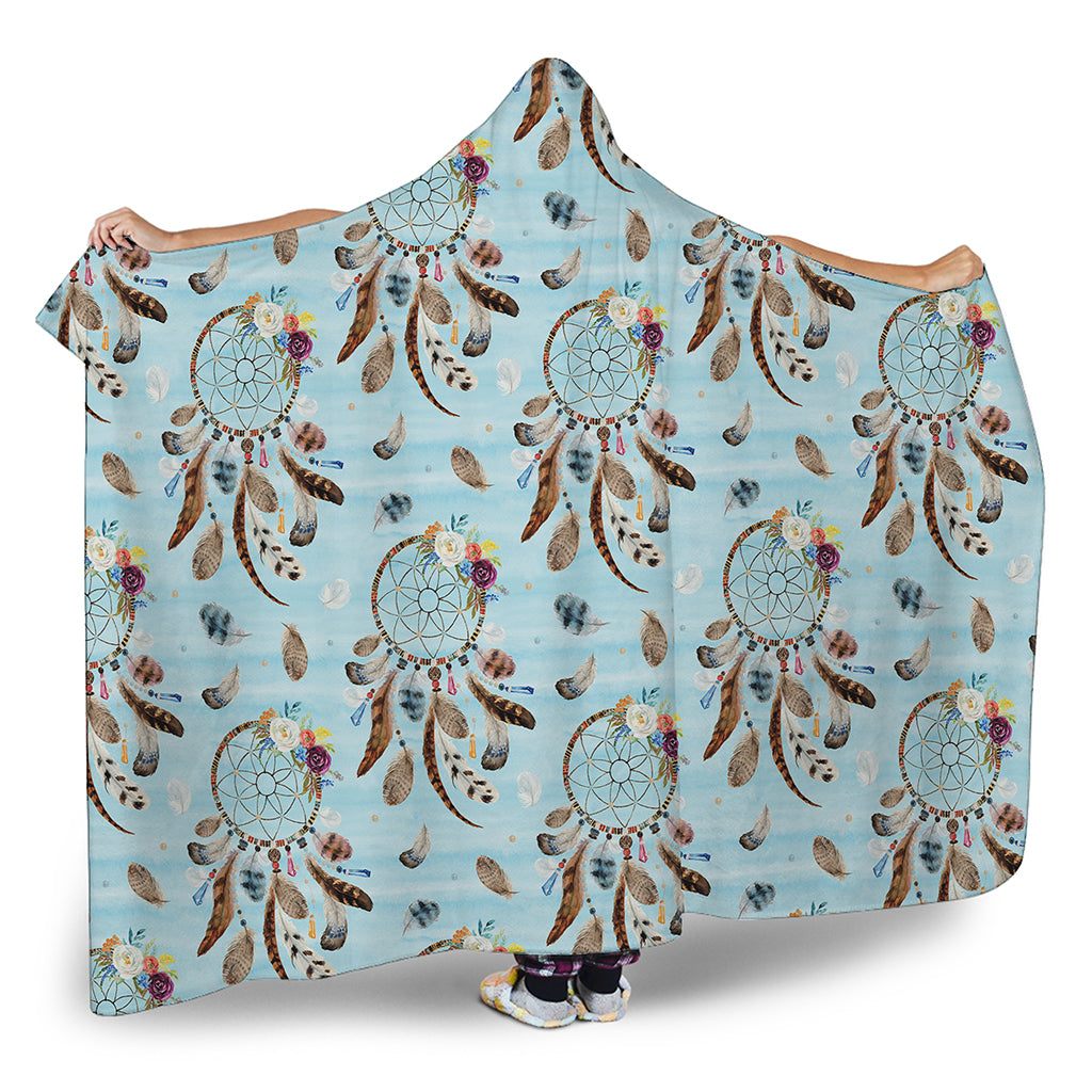 Blue Indian Dream Catcher Pattern Print Hooded Blanket