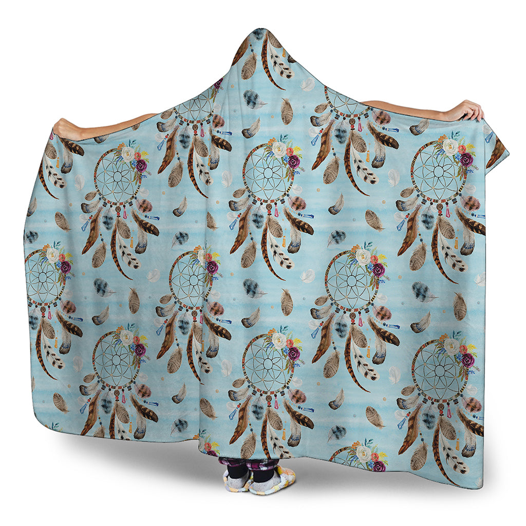 Blue Indian Dream Catcher Pattern Print Hooded Blanket