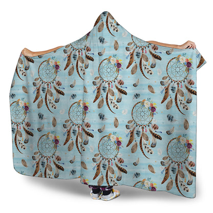 Blue Indian Dream Catcher Pattern Print Hooded Blanket