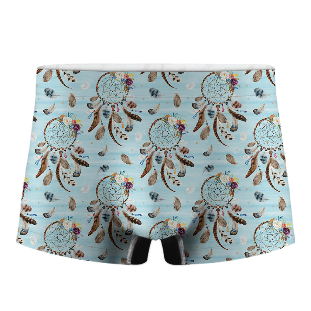 Blue Indian Dream Catcher Pattern Print Men's Boxer Briefs