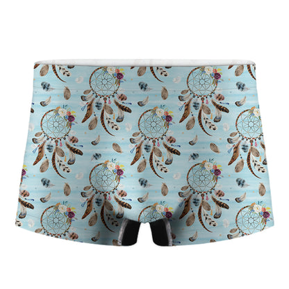 Blue Indian Dream Catcher Pattern Print Men's Boxer Briefs