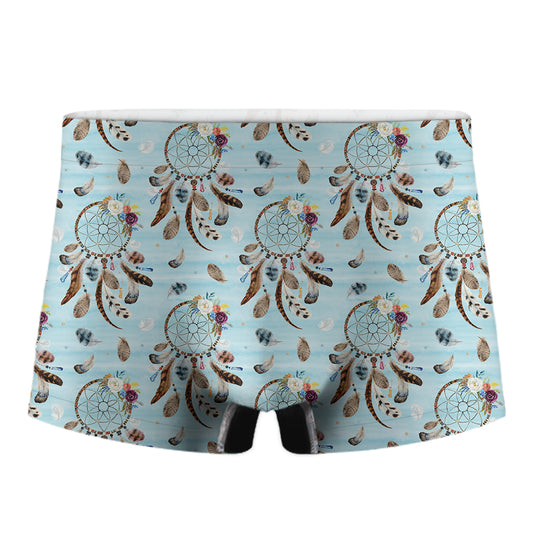 Blue Indian Dream Catcher Pattern Print Men's Boxer Briefs