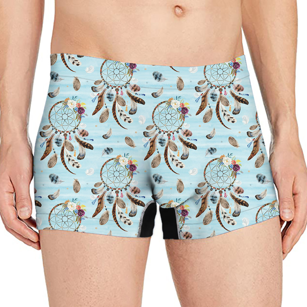 Blue Indian Dream Catcher Pattern Print Men's Boxer Briefs