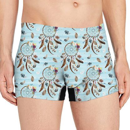 Blue Indian Dream Catcher Pattern Print Men's Boxer Briefs
