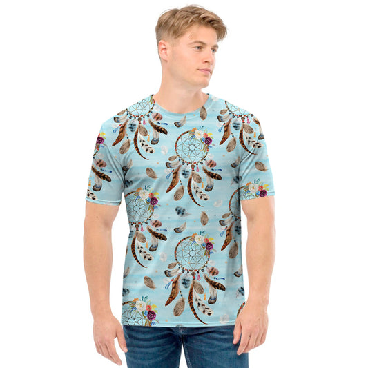 Blue Indian Dream Catcher Pattern Print Men's T-Shirt