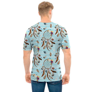 Blue Indian Dream Catcher Pattern Print Men's T-Shirt