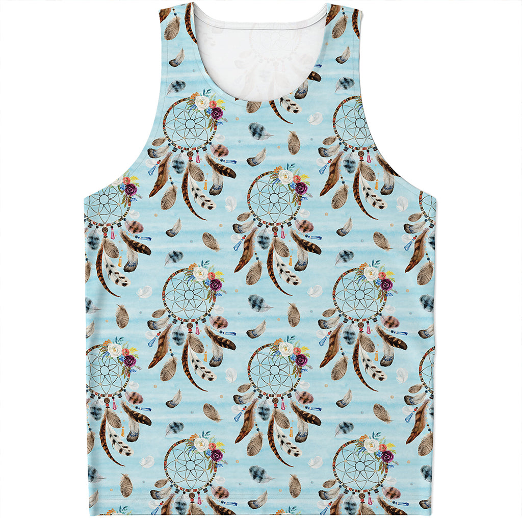 Blue Indian Dream Catcher Pattern Print Men's Tank Top