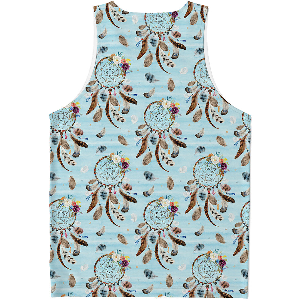 Blue Indian Dream Catcher Pattern Print Men's Tank Top