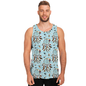 Blue Indian Dream Catcher Pattern Print Men's Tank Top