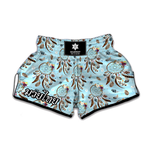 Blue Indian Dream Catcher Pattern Print Muay Thai Boxing Shorts