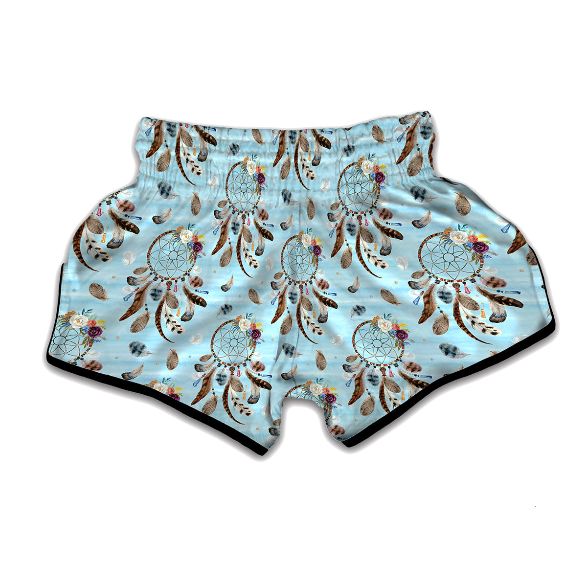 Blue Indian Dream Catcher Pattern Print Muay Thai Boxing Shorts