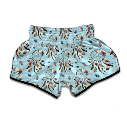Blue Indian Dream Catcher Pattern Print Muay Thai Boxing Shorts