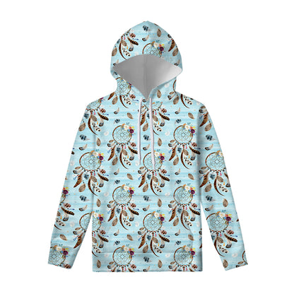 Blue Indian Dream Catcher Pattern Print Pullover Hoodie