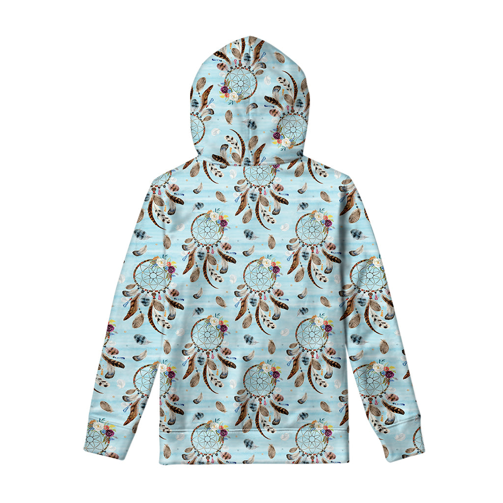 Blue Indian Dream Catcher Pattern Print Pullover Hoodie