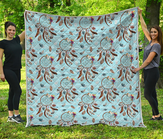 Blue Indian Dream Catcher Pattern Print Quilt