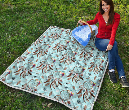 Blue Indian Dream Catcher Pattern Print Quilt