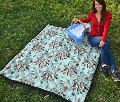 Blue Indian Dream Catcher Pattern Print Quilt