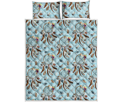 Blue Indian Dream Catcher Pattern Print Quilt Bed Set