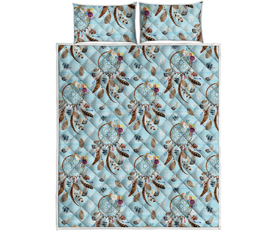 Blue Indian Dream Catcher Pattern Print Quilt Bed Set