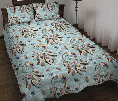 Blue Indian Dream Catcher Pattern Print Quilt Bed Set